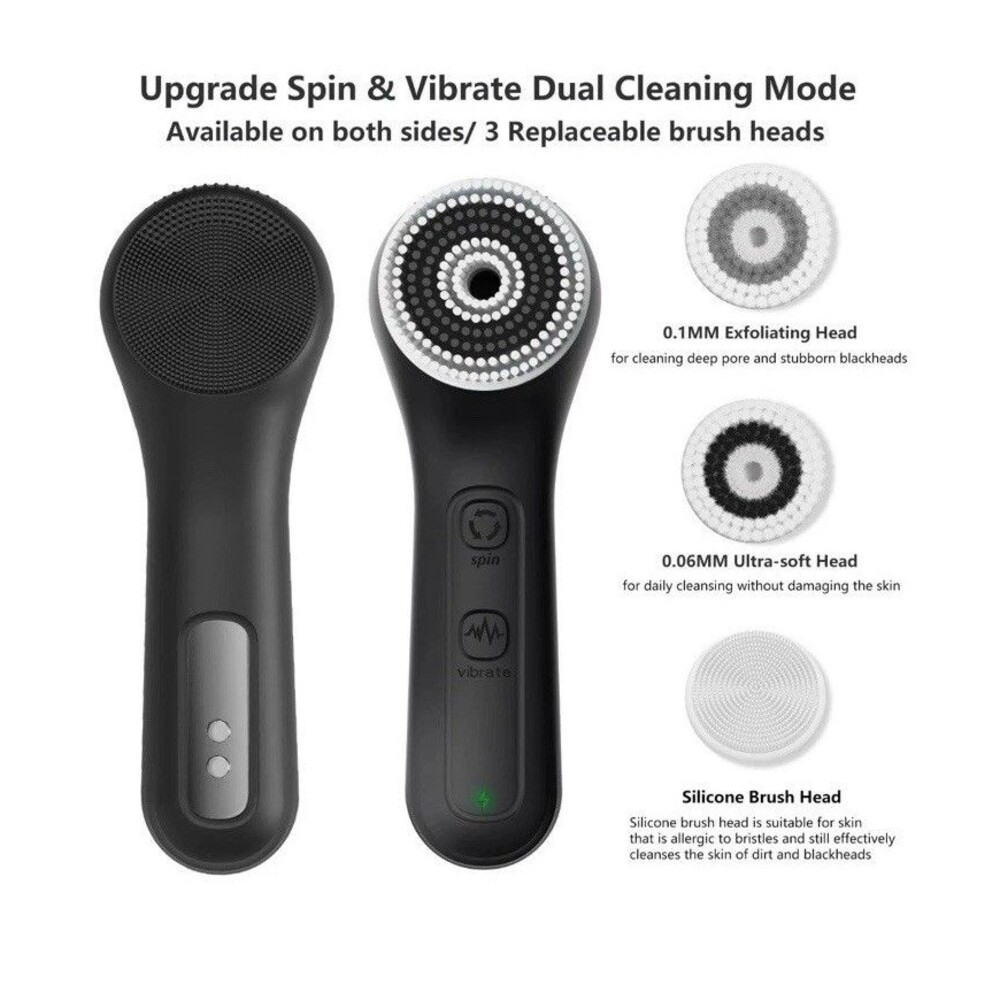 Waterproof Electric Vibrating & Rotating Facial Cleaning Brush Rechargeable NIB